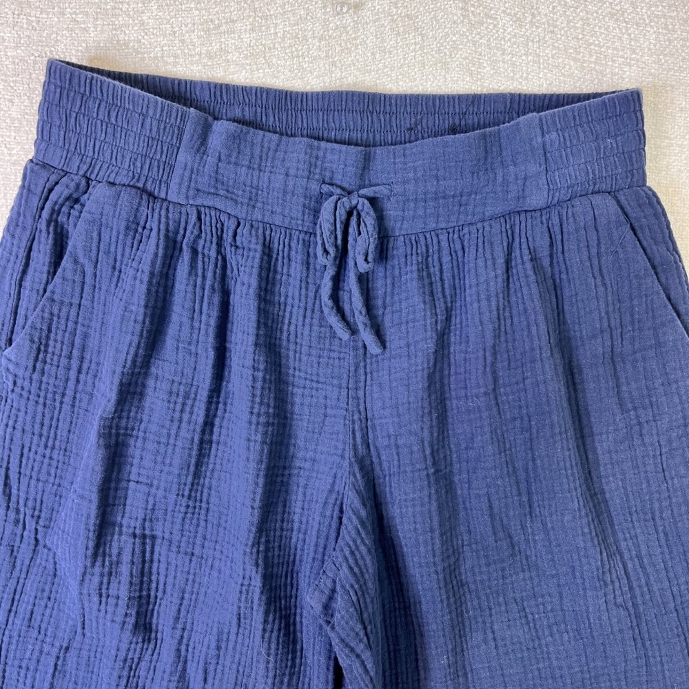 100% Cotton Boho Festival Barrel Gauze Wide Leg Drawstring Pant Blue Size L - Picture 3 of 8